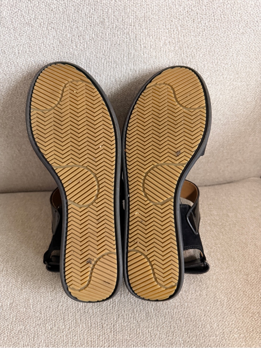 Tory Burch Kira Black Patent Double-Strap Sandals with Gold Logo Accents - Picture 8 of 10